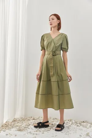 Green V Neck Maxi Dress With Belt
