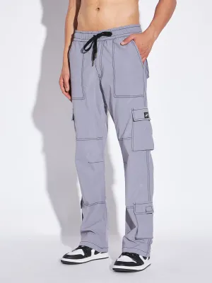 Grey Contrast Stitch Cargo Trackpants