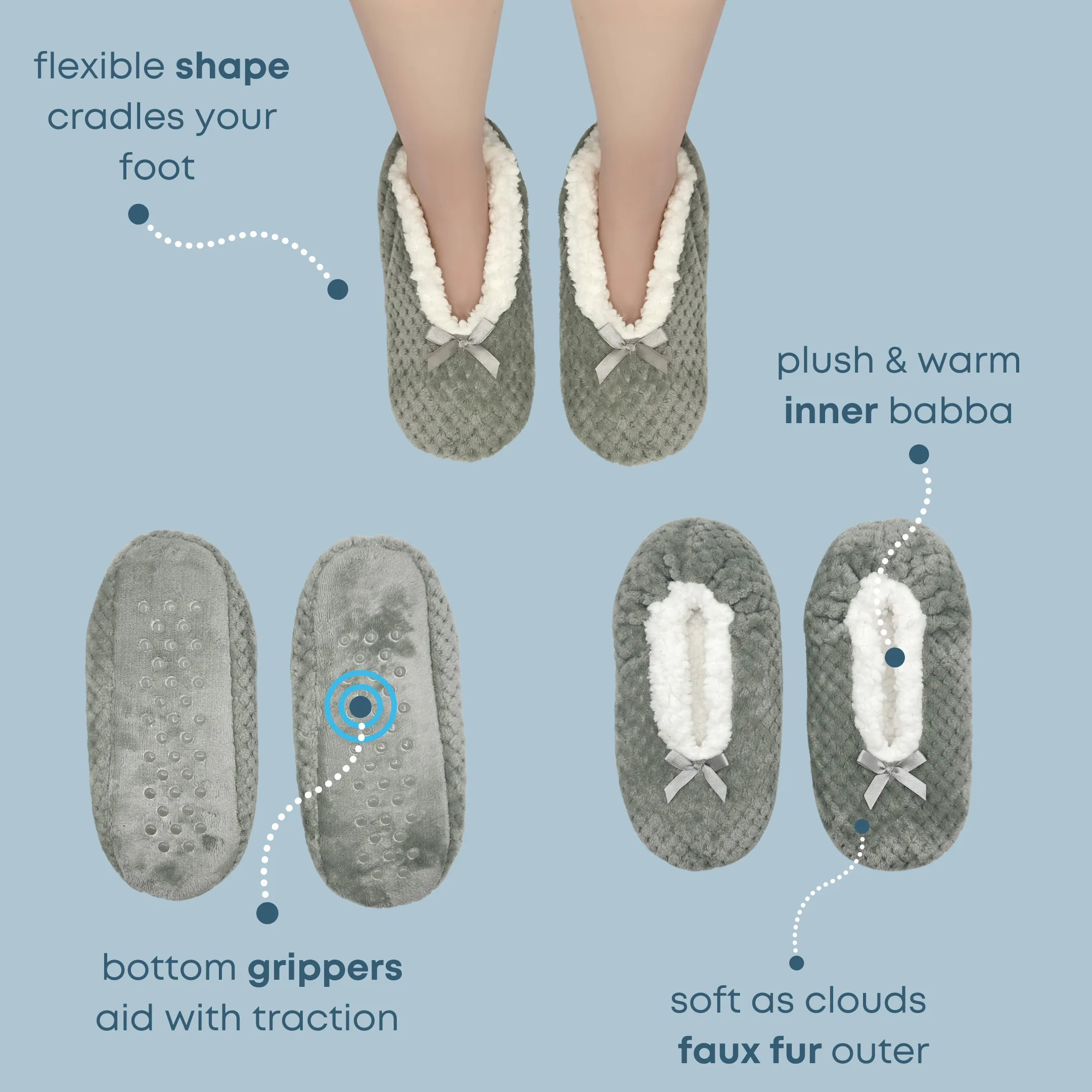 Grey Textured Flannel Classic Fuzzy Babba® Slipper Socks