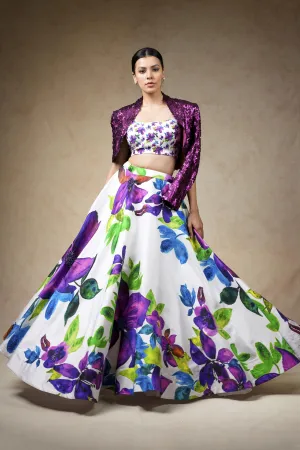 Hand embroidered silk lehenga with jacket, blouse