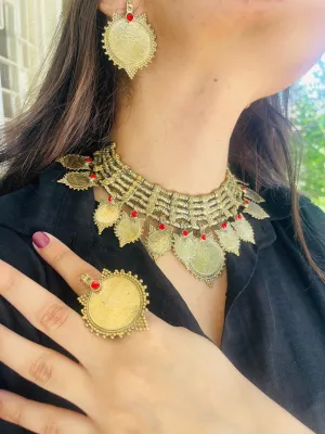 Handmade Gold Coins Chokers And Earrings with Jewelry Set