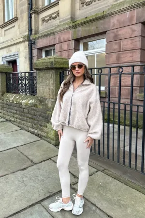 Harriet beige zip fleece jacket