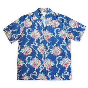 Hawaii Lei Blue Hawaiian Rayon Shirt