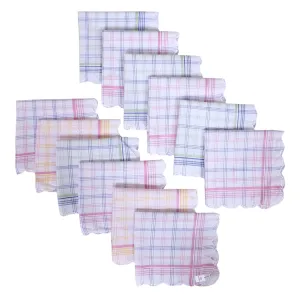 Heart Home Handkerchiefs | Soft Cotton | Hankies for Woman | Hankies for Girls | Check Cutwork | Rumal for Woman | Girls | Wicking Sweat | Set of 12 | White