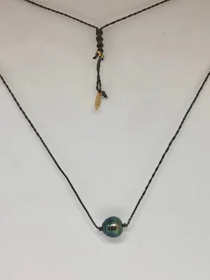 Heather Benjamin Single Pearl Necklace with Grey Cord