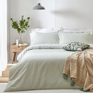 Hebden Mélange Stripe 100% Cotton Duvet Cover Set Eucalyptus