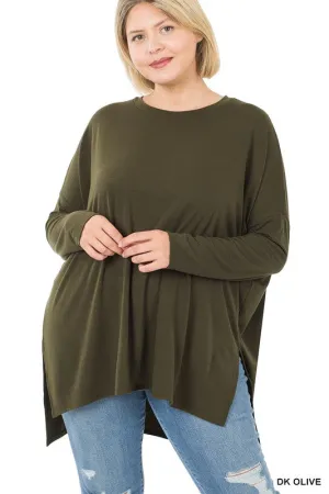 Hi Curvy Plus Size Women Dolman Long Sleeve Round Neck Shirts