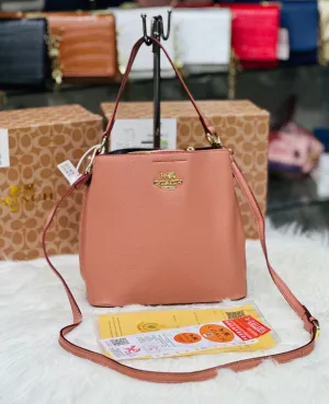 High-Quality Women Bag - Coach Bucket Bag with Branded Box (Peach)