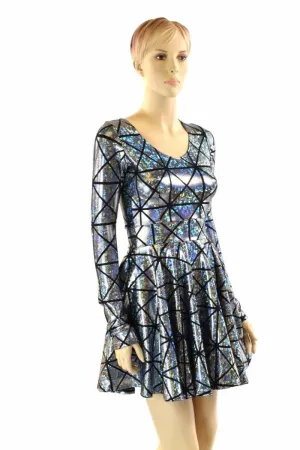 Holographic Long Sleeve Skater Dress