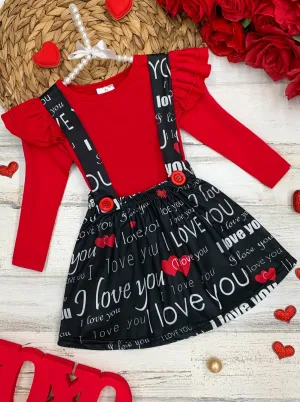 I Love You Suspender Skirt Set