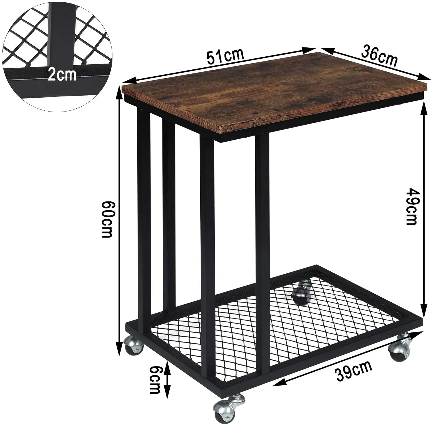 INDIAN DECOR 48208 Classic Metal Sofa Side Table Coffee Table Sofa Side Table with Wheels Small Coffee Table in MDF and Iron - Black