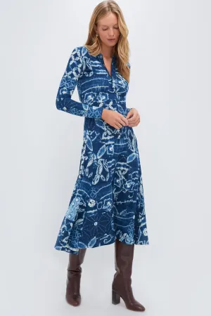 Indigo Shabori Patchwork Rowie Long Sleeve Day Dress