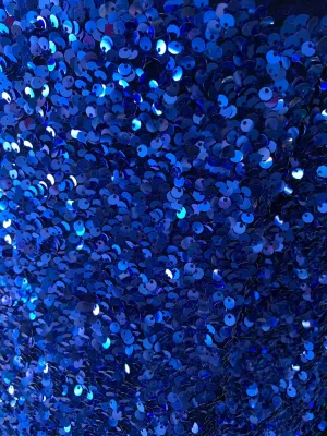 Iridescent Royal Blue Mermaid Stretch Velvet Sequin Fabric