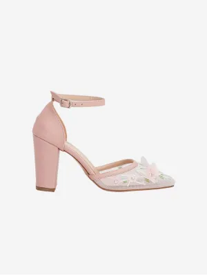 Ivy Vegan Leather & Floral Lace Wedding Shoes | Blush