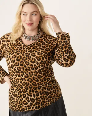 Jillian Animal-Print V-Neck Sweater | Brown / Black