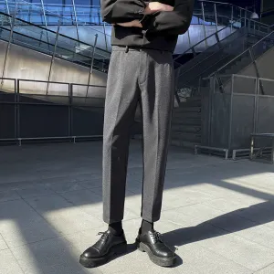 Jinquedai classy outfits men Autumn and Winter Woolen Pants Men's Straight Cropped Casual Pants Korean Winter Brushed Thickened Trousers Woolen Small Suit Pants Men