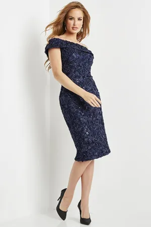 Jovani - 09767 - Navy Knee Length Fitted Evening Dress