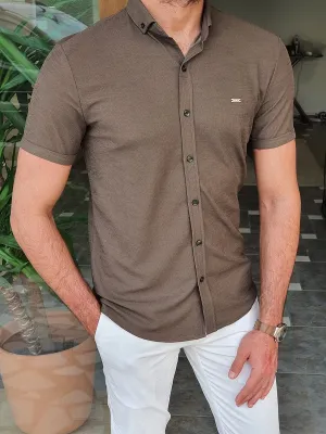 Khaki Slim Fit Short Sleeve Shirt for Men by GentWith.com