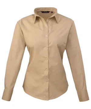 Khaki - Women's poplin long sleeve blouse