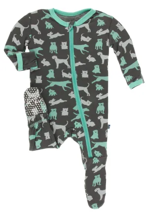 KicKee Pants Stone Domestic Animals Footie with Zipper