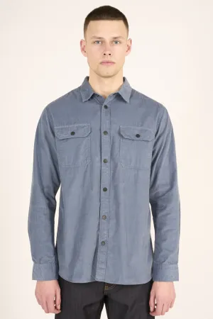 Knowledge Cotton Babycord Custom Fit Shirt in China Blue - GOTS/VEgan