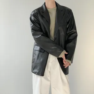[Korean Style] Black Vintage Faux Leather Jacket