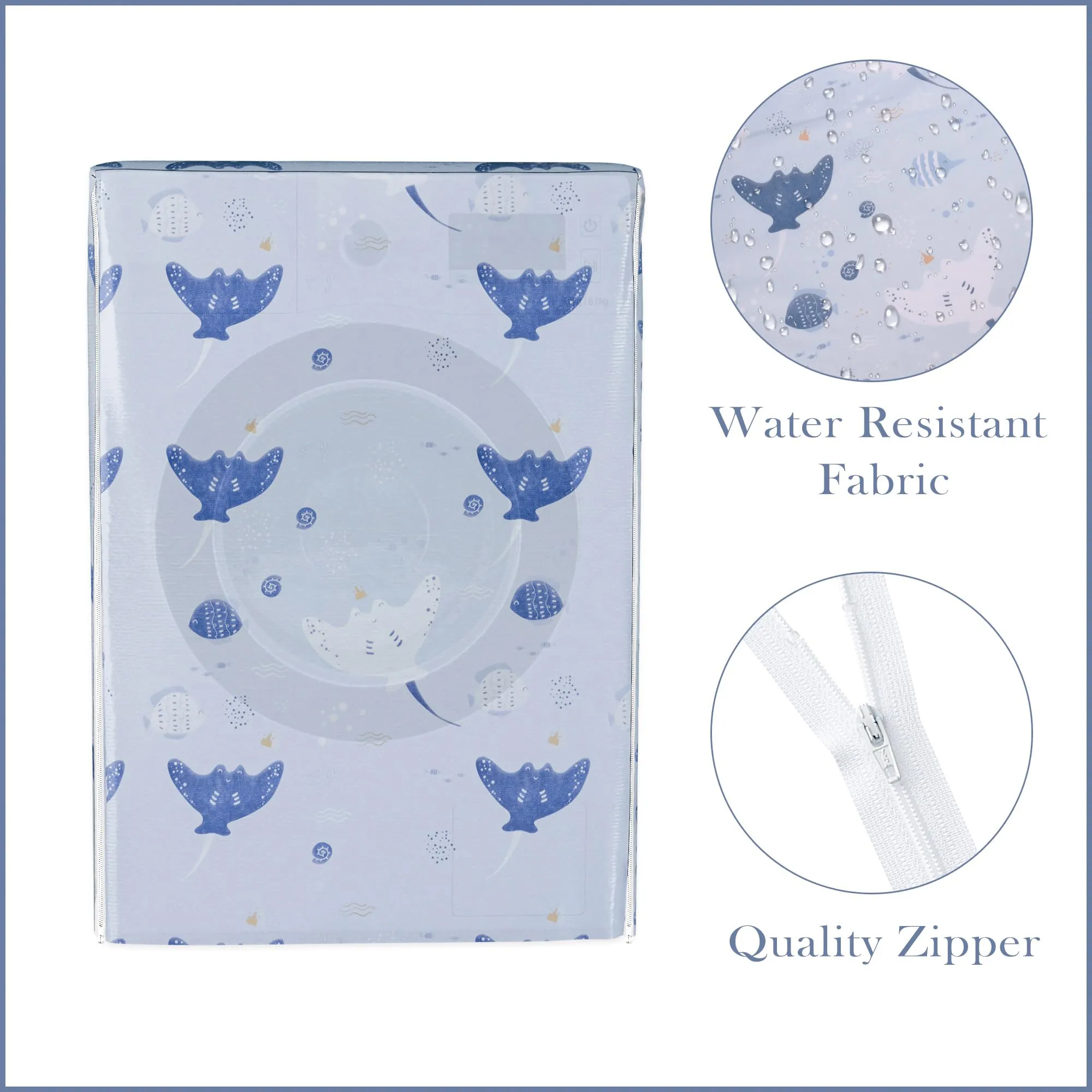 Kuber Industries Front Load Washing Machine Cover |Waterproof And Dust Proof Fully Automatic Washing Machine Cover | Happy Ocean Laundry Machine Protect Cover With Zip | Sky Blue & Blue