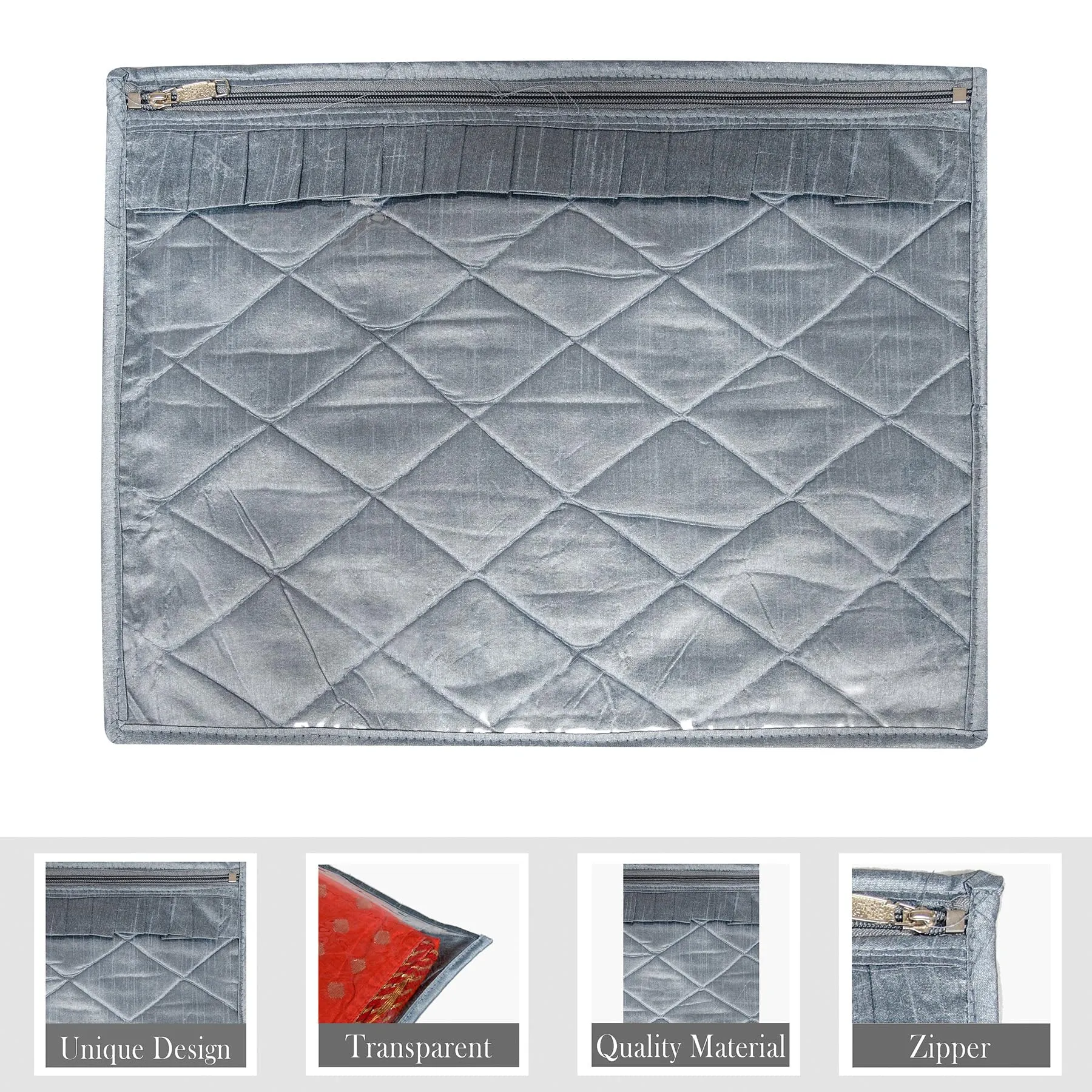 Kuber Industries Saree Cover | Clothes Storage Bag | Single Packing Saree with Zip Closure | Wardrobe Organizer | Cloth Stoarge Organizer | Frill-Design | Pack of 6 | Gray