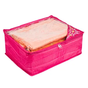 Kuber Industries Saree Cover | Zip Closure Saree Cover | Clothes Storage Bag | Wardrobe Organiser for Suit | Transparent Top Saree Cover | Side Embroidery-Design | 9 inch | Pink