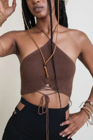 Lace-Up Halter Knit Bralette Top