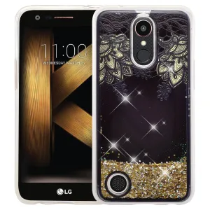 LG Aristo, LG Phoenix 3, LG Fortune, K4 2017, K8 2017, LG Risio, Luxury Bling Liquid Glitter Case, Sparkle Quicksand Case - Gold Lace