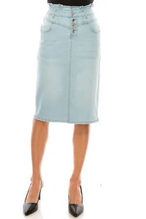 Light Washed Button Denim Skirt