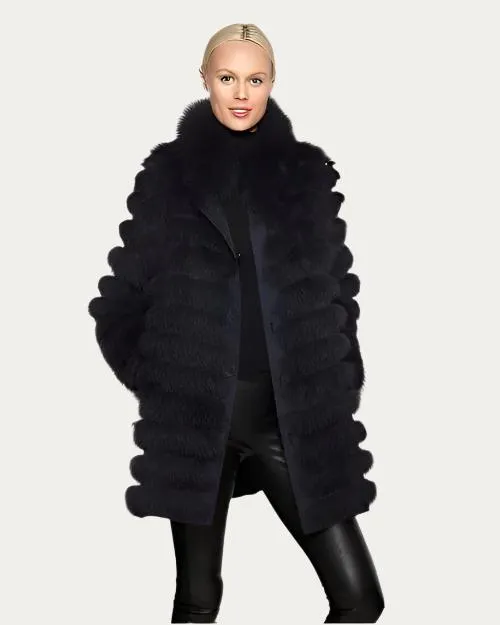 LINDA RICHARDS | Reversible Fox Coat | Navy