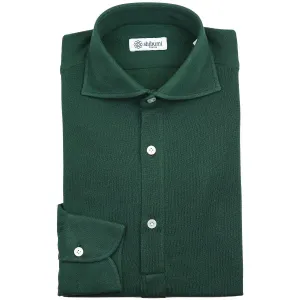 Long Sleeved Polo Shirt - Wide Spread - Dark Green - Regular Fit
