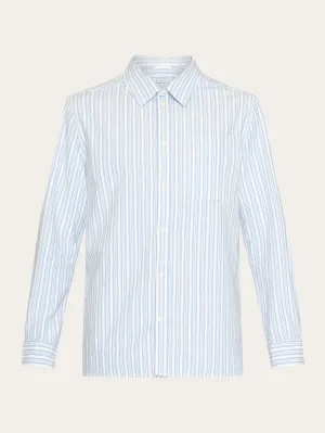 Loose striped slub canvas shirt - GOTS/Vegan - Blue stripe