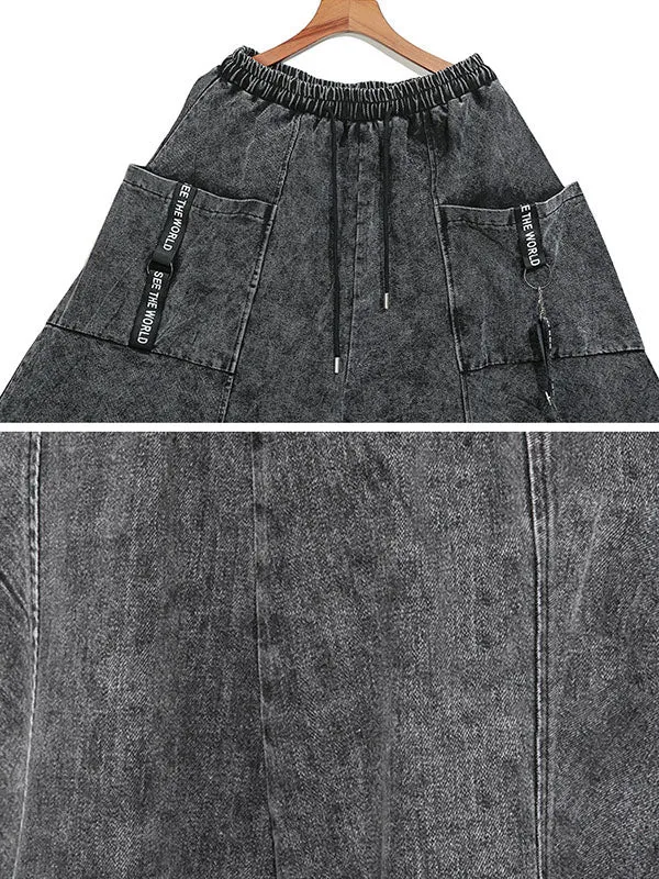 Loose Wide Leg Split-Joint Streamer Jean Pants Bottoms
