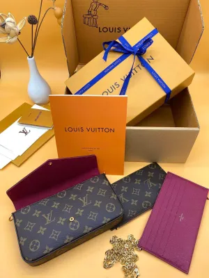 Louis Vuitton Felicie Women's Sling Bag - 3 Piece Set (Brown)