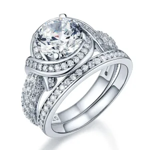 Luxury 925 Sterling Silver Wedding Anniversary Ring Set Vintage Created Diamond