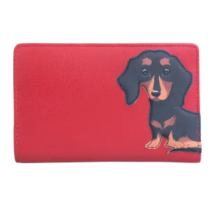 Mala Leather Red Frank the Dachshund Compact Purse