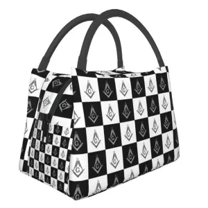 Master Mason Blue Lodge Lunch Bag - Square & Compass G Checkered Pattern