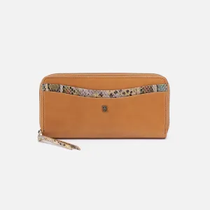 Max Large Zip Around Wallet in Mixed Leathers - Natural
