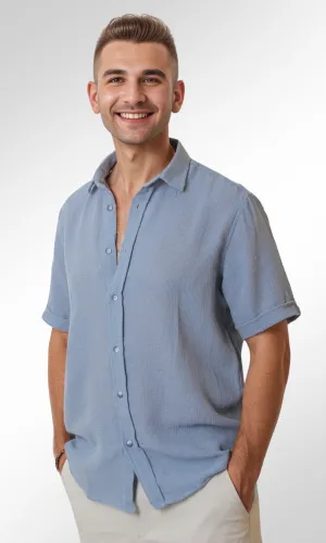 Men Regular Fit Shirt with Spread-Collar (Blue)