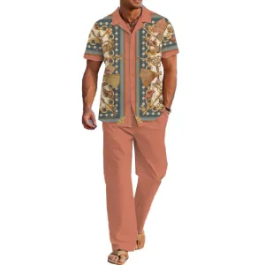 Men's Casual Printed Short Sleeve Shirt Set 66966347YM