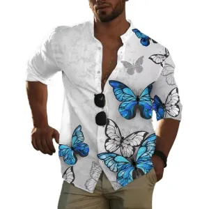 Men's Cotton Linen Printed Shirt 58411698L