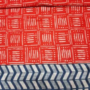 MERINO WOOL SCARF BLUE ARROWS RED SQUARES