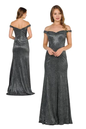 Metallic Glitter Long Off the Shoulder Dress by Poly USA 8482