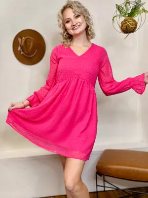 Midnights Long Sleeve Dot Dress - Fuschia