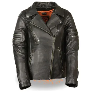 Milwaukee Leather MLL2585  Women's Fitted Belt-less Black Leather Motorcycle Jacket with Rivet Detailing and Gun Pockets