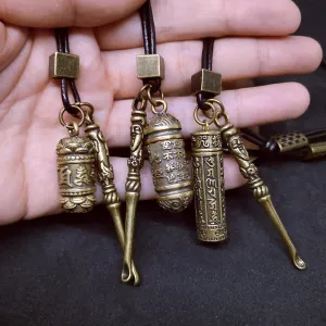 Mini Spoon Brass Jar Pendant Necklace - 3 Styles with Leather Rope