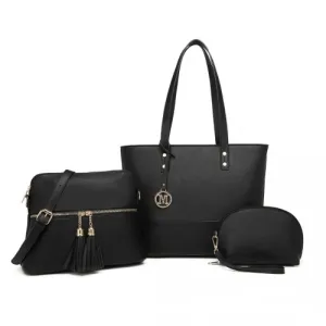 Miss Lulu 3 Piece Leather Look Tote Bag Set - Black | Stylish and Versatile PU Leather Bags